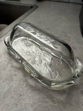 Anchor Hocking “Savannah” Clear Glass Butter Dish with Floral Embossing Scallops